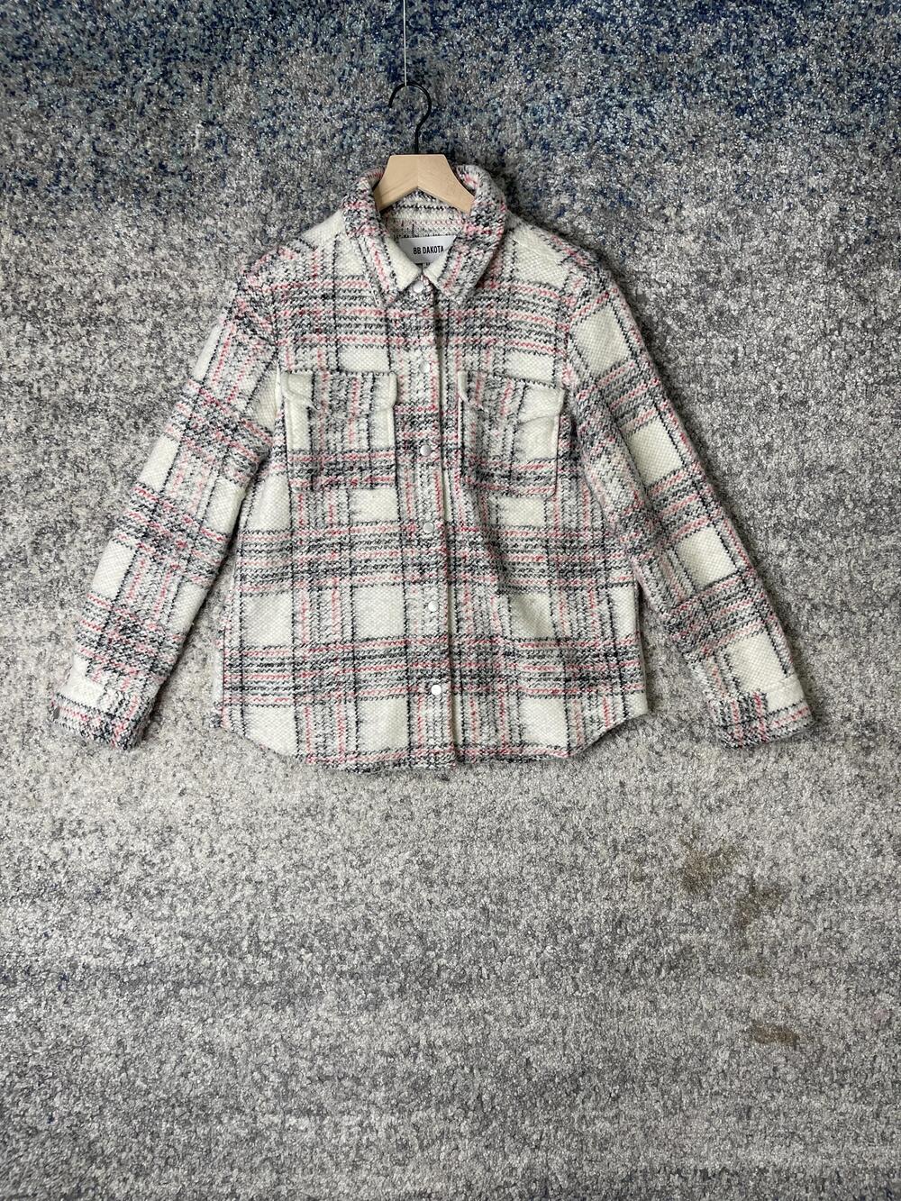 BB Dakota Shacket Womens Medium Plaid Wool Blend Button Down Jacket Shirt